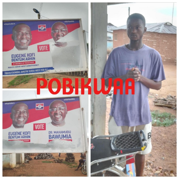 PHOTOS: NDC Supporters Destroy NPP Sign Boards And Posters At Awutu Senya West